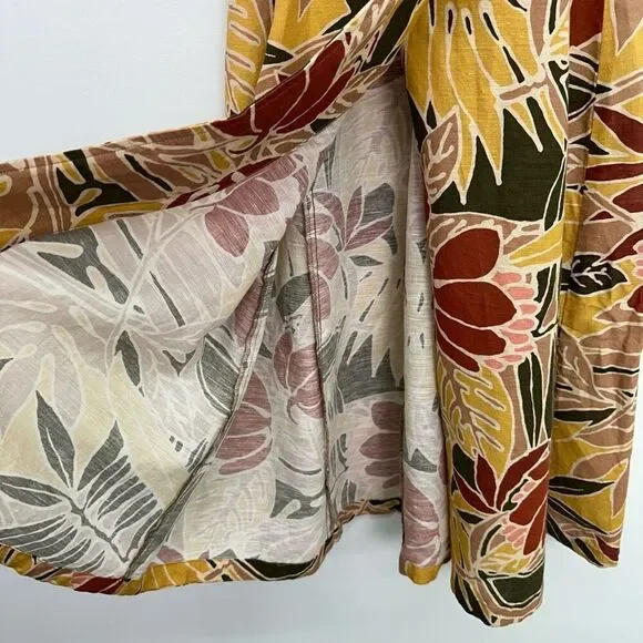 Sezane Women’s Mathilda Linen Blend Wrap Midi Dress Multicolor Tropical Floral - Picture 11 of 11